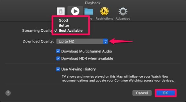 Come cambiare Apple TV + qualità di riproduzione su Mac