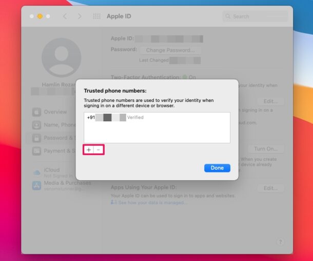 Come aggiungere o rimuovere numeri di telefono attendibili su Mac