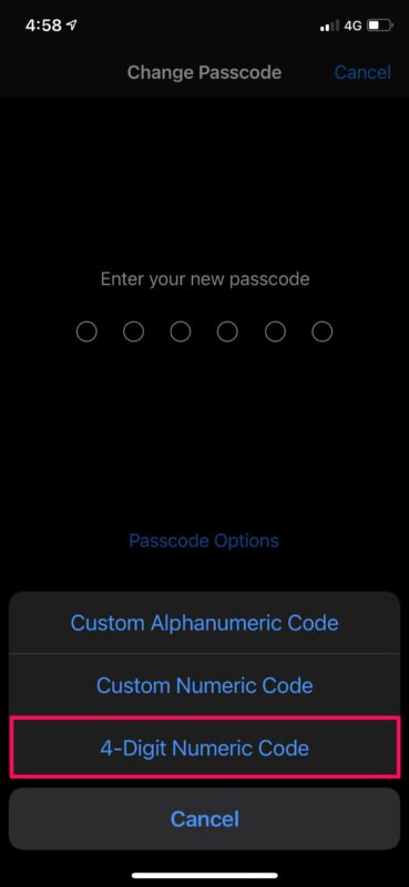 Come passare al codice di accesso a quattro cifre su iPhone