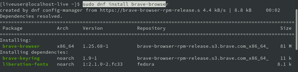 how to install brave browser in fedora