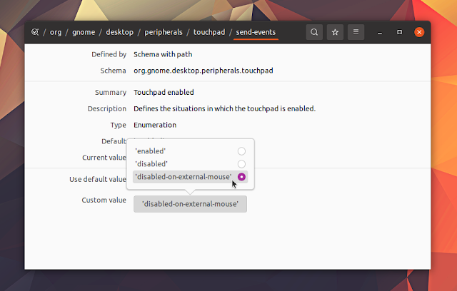Dconf Editor disabilita il touchpad durante l'utilizzo del mouse