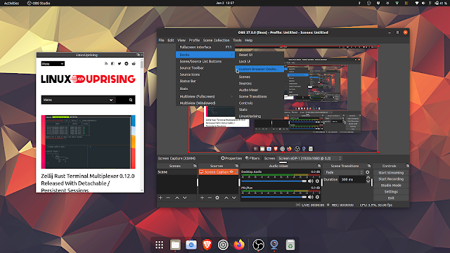 OBS Studio 27 dock del browser linux