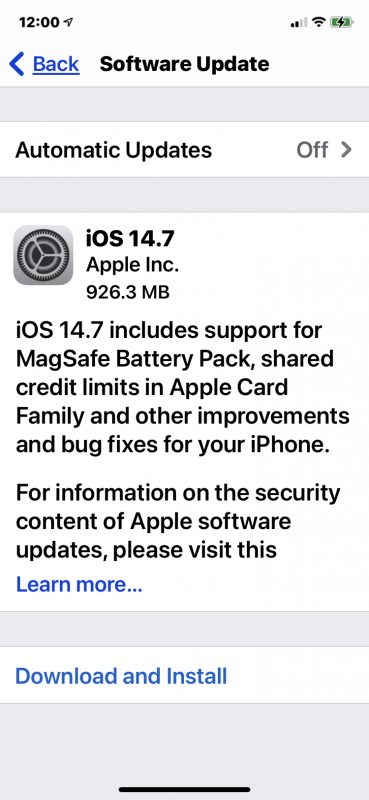 Aggiornamento iOS 14.7 disponibile per il download