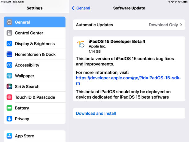 iOS 15 beta 4 e iPadOS 15 beta 4