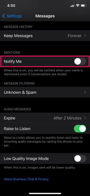 Come disattivare le notifiche per le menzioni su iMessage