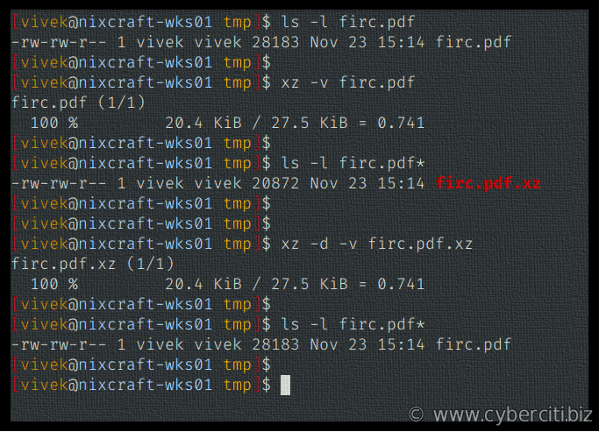 Utilizzo della compressione xz nel comando Linux