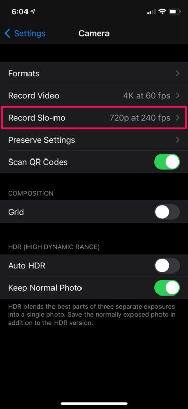 Come modificare il frame rate della fotocamera dell'iPhone