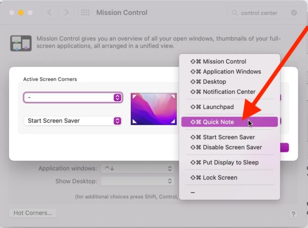 Imposta Hot Corner per Quick Note su Mac