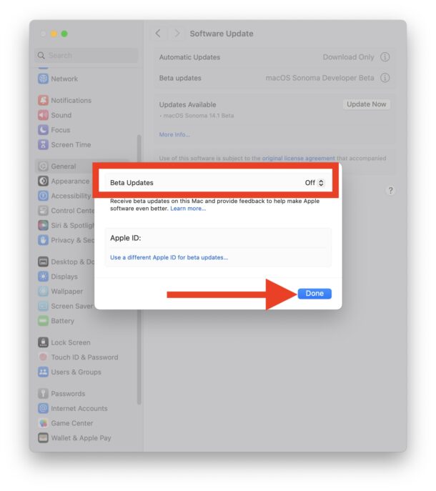 Smetti di ricevere aggiornamenti software beta in MacOS Sonoma