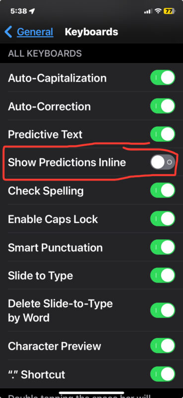 Come disattivare la digitazione predittiva in linea su iPhone e iPad