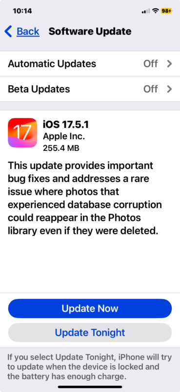 L'aggiornamento iOS 17.5.1 risolve un bug particolare a causa del quale le foto cancellate riapparivano