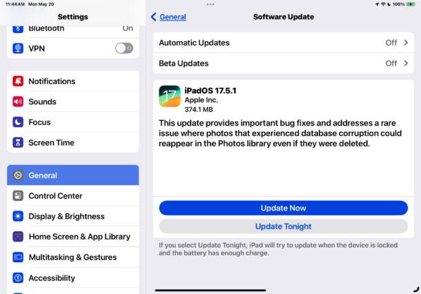 iOS 17.5.1 e iPadOS 17.5.1 sono aggiornamenti di correzione di bug per risolvere un problema a causa del quale le foto cancellate riapparivano