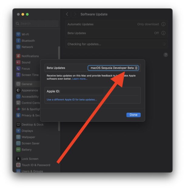 Attiva gli aggiornamenti beta per MacOS Sequoia beta