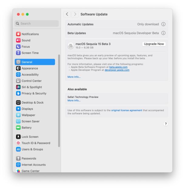 Versione beta 3 di MacOS Sequoia