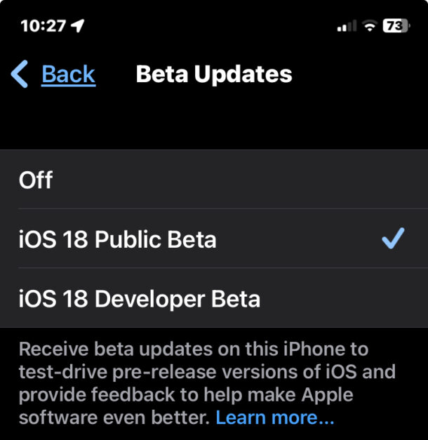 Scegli iOS 18 beta pubblica