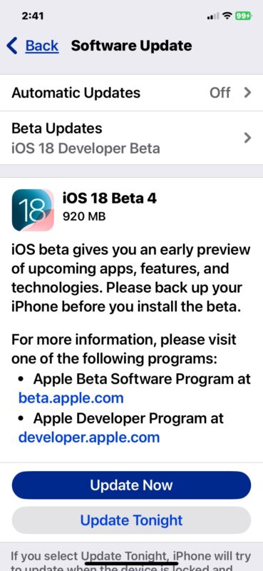 Scarica iOS 18 beta 4 