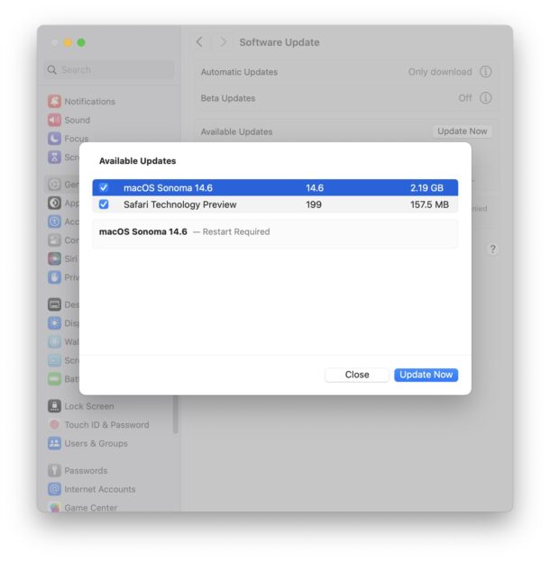 Aggiornamento MacOS Sonoma 14.6