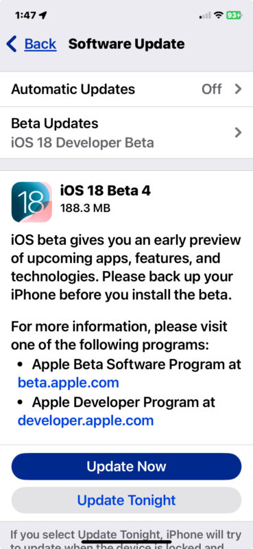 iOS 18 beta 4 aggiornato