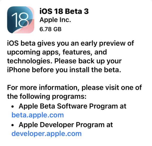 Scarica iOS 18 beta 3