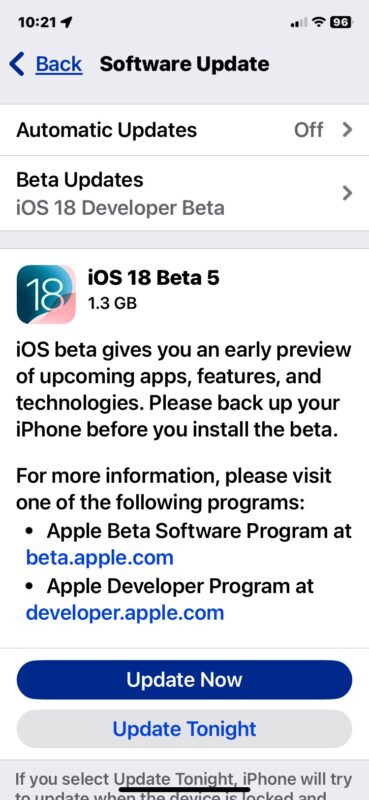 Scarica iOS 18 beta 5