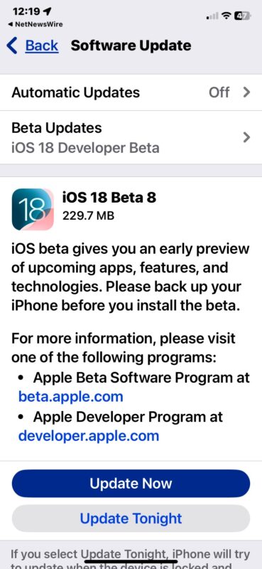 Ti aspetta il download della versione beta 8 di iOS 18