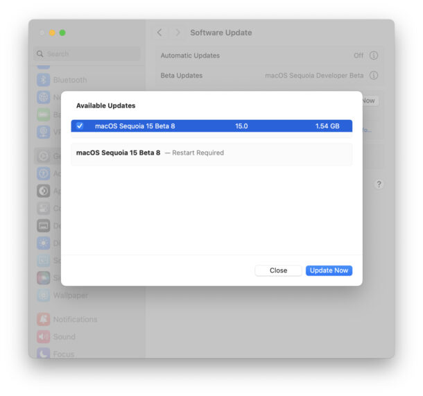 macOS Sequoia 15 beta 8