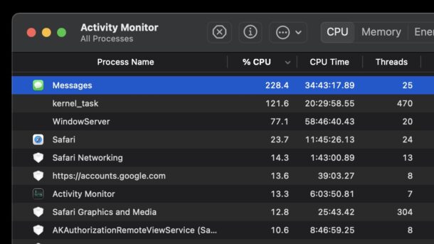 Messaggi sull'utilizzo eccessivo della CPU inattiva su Mac che rallenta l'intero computer