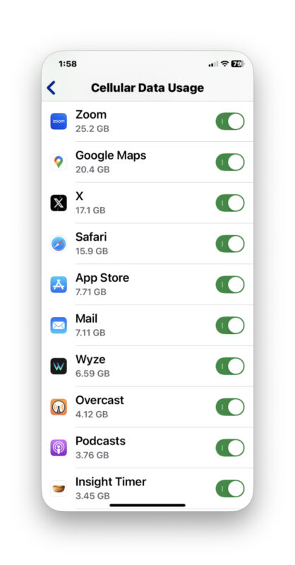 Assicurati che i dati cellulare delle singole app siano abilitati in iOS 18
