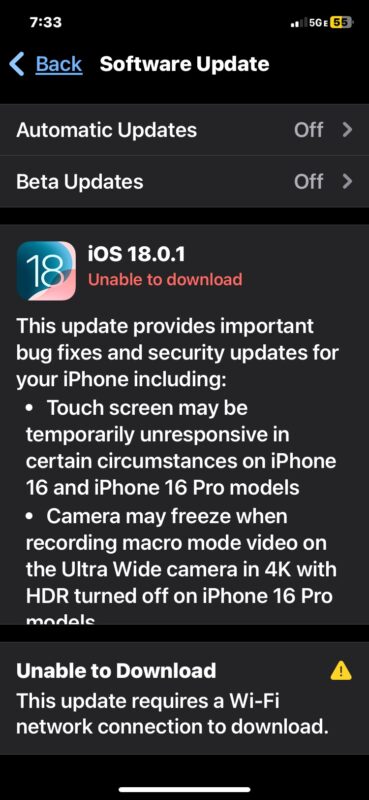 Scarica e installa l'aggiornamento iOS 18.0.1