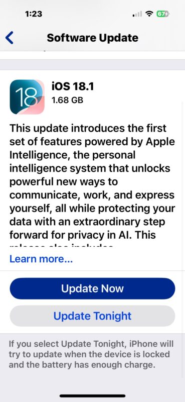 Aggiornamento iOS 18.1