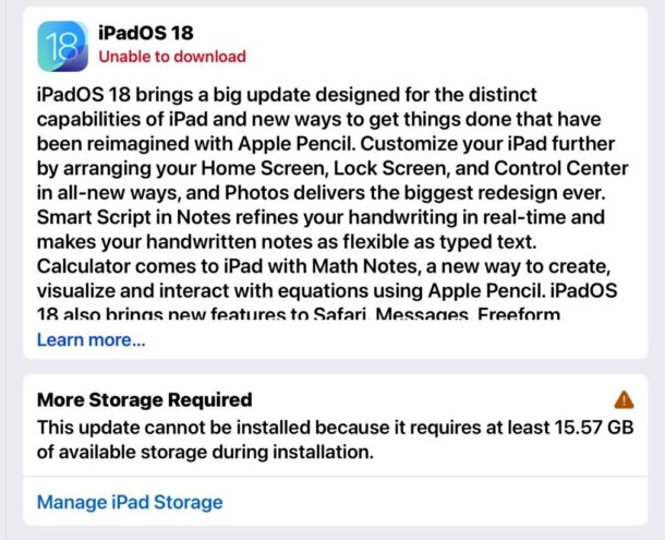 impossibile installare iOS 18 perché non c'è abbastanza spazio di archiviazione disponibile