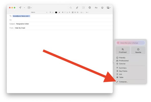 Seleziona Scrivi per fare in modo che Apple Intelligence scriva le email per te