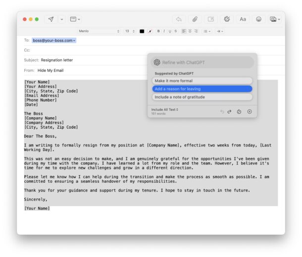 E-mail scritta da Apple Intelligence, modifica se necessario