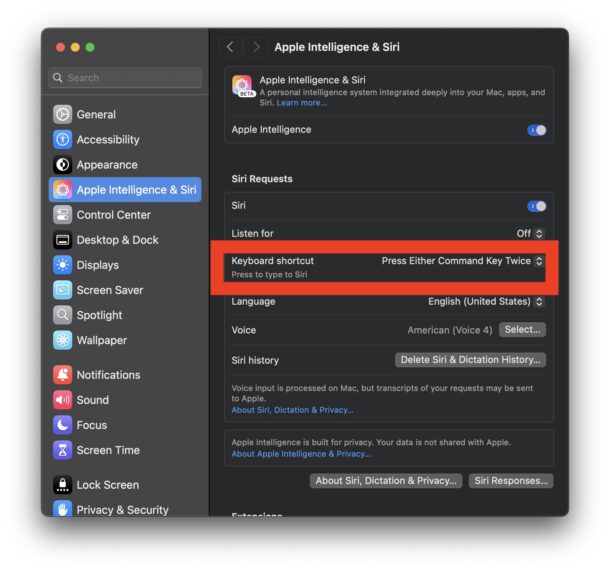 Come cambiare la scorciatoia da tastiera Digita in Siri su Mac