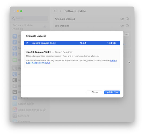 MacOS Sequoia 15.3.1 Aggiornamento