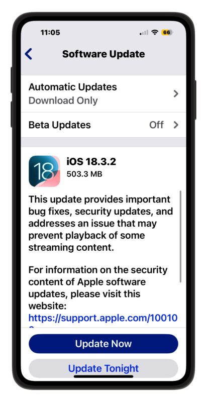 Aggiornamento iOS 18.3.2