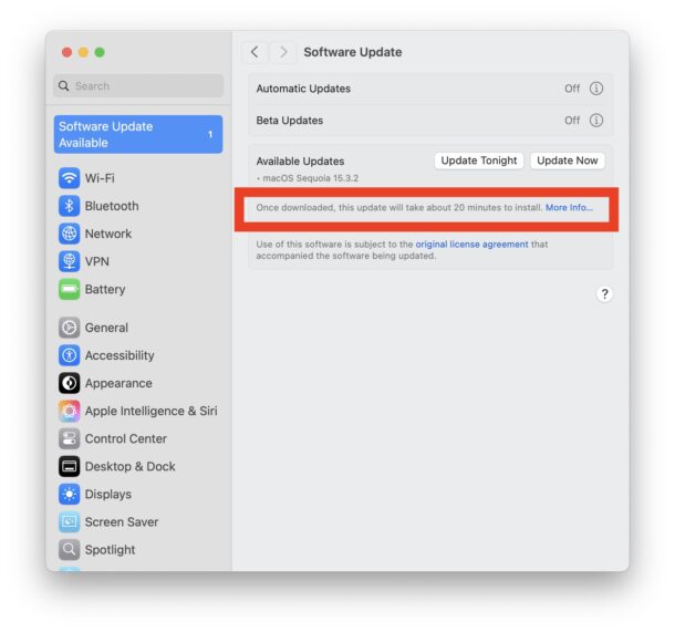 Stima del tempo di aggiornamento macOS al completamento 